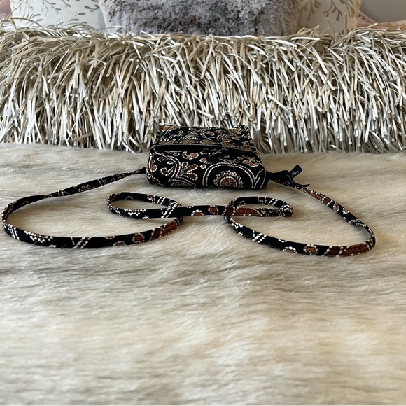 VERA BRADLEY Caffé Latte 2008 Velcro Mini Hipster Crossbody Black Brown Y2K - Picture 12 of 15